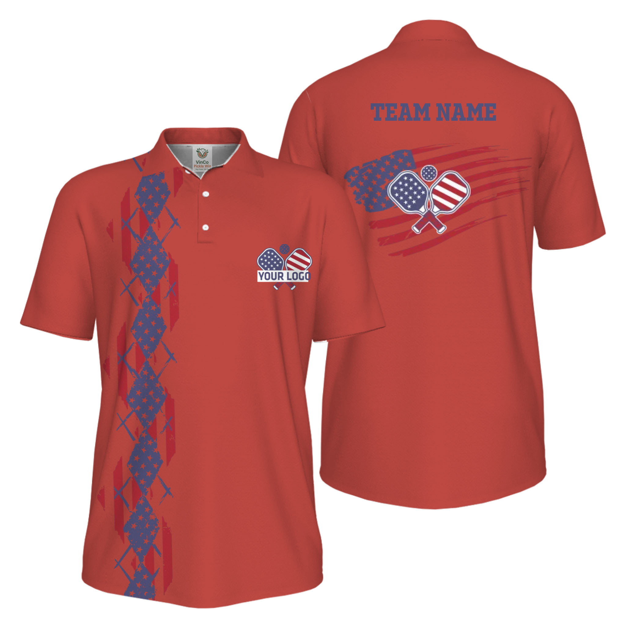 Picklewin Patriotic Pickleball Logo US Flag UV Protection Polo Shirt Men  8