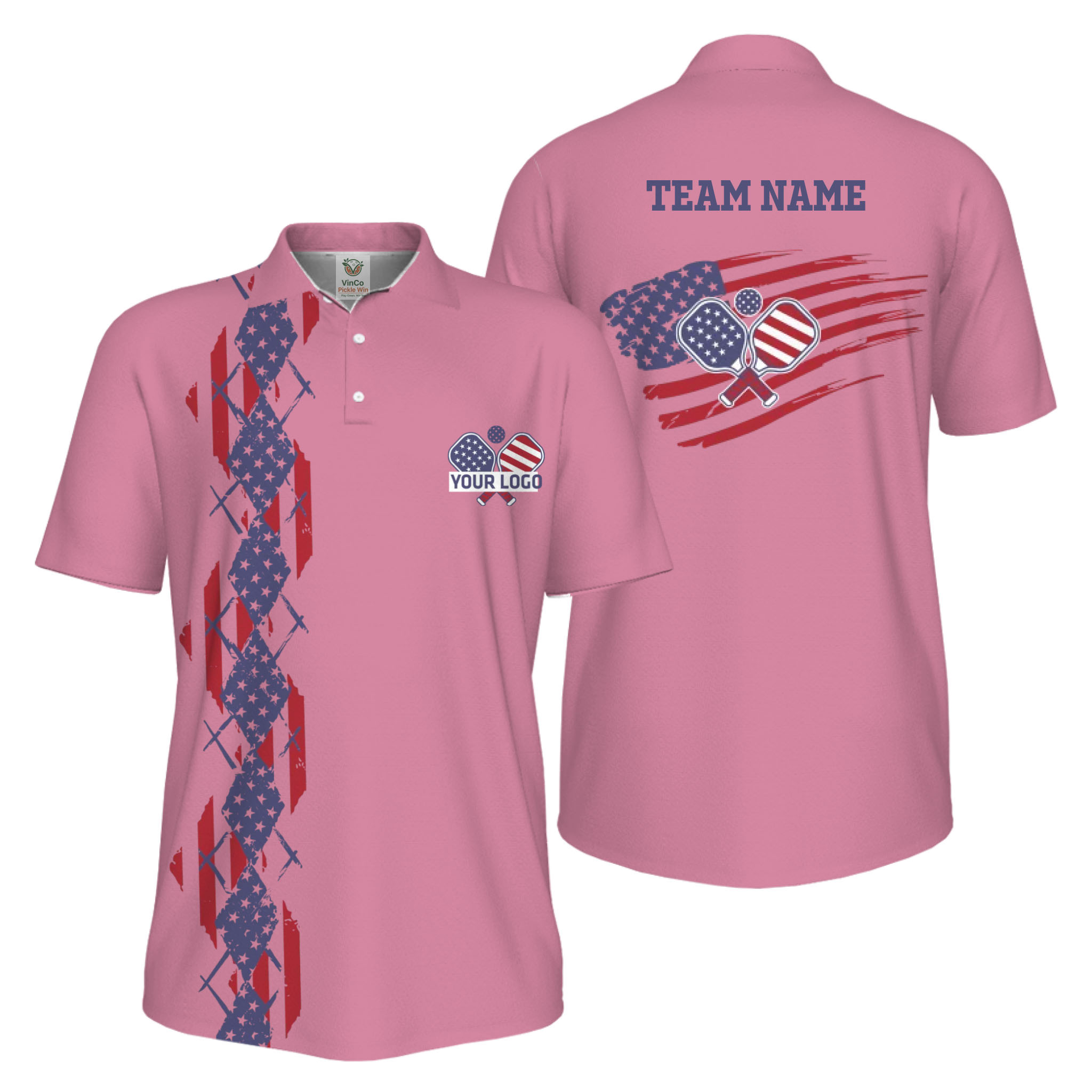 Picklewin Patriotic Pickleball Logo US Flag UV Protection Polo Shirt Men  9