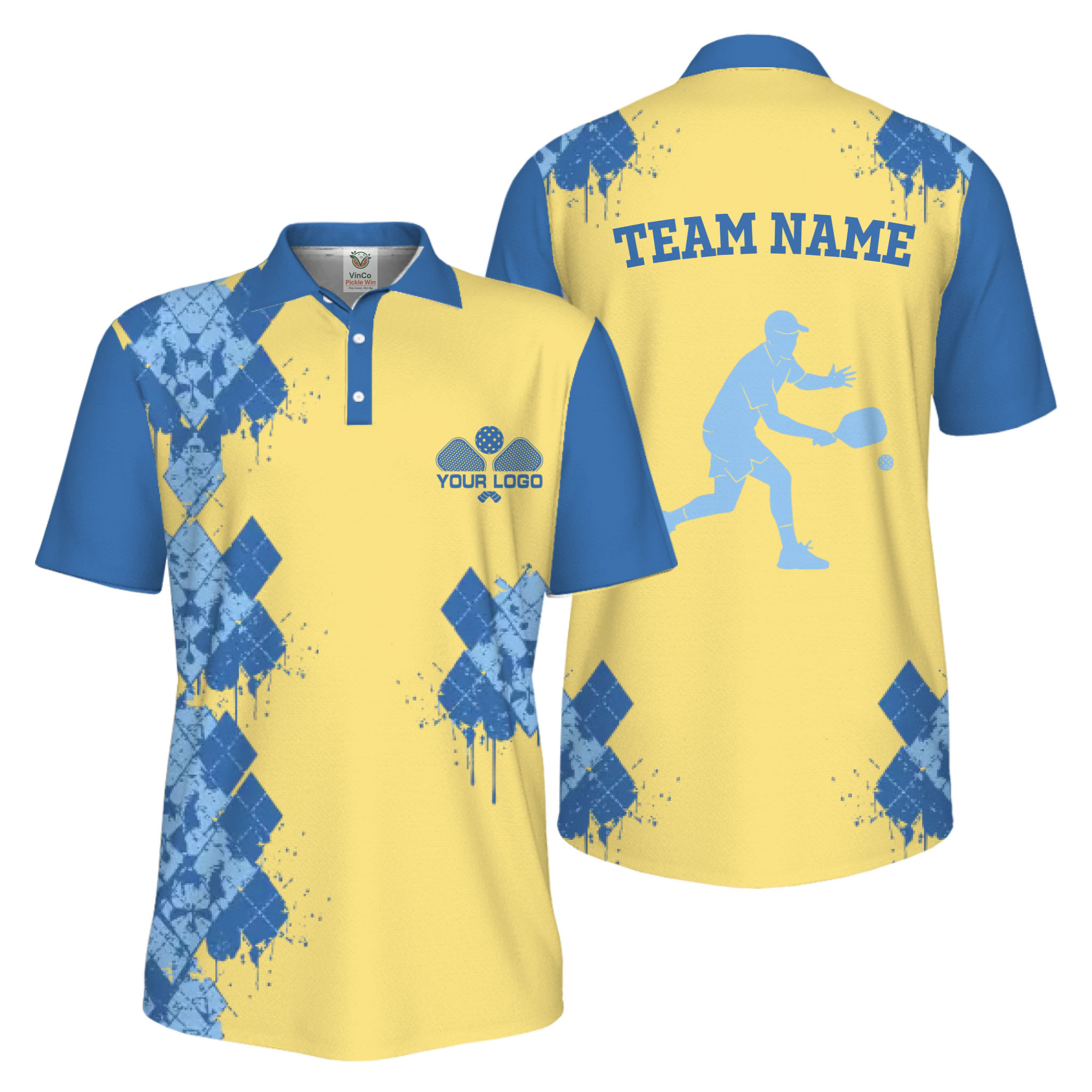 Picklewin Unique Diamond Pickleball UV Protection Polo Shirt For Men 14